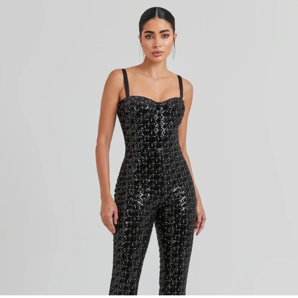 NADINE MERABI Black Sequin Jumpsuit - Picture 2 of 16